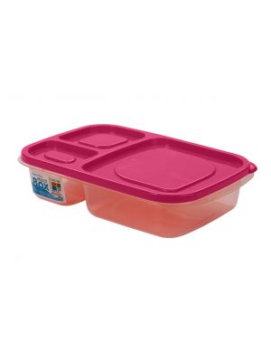 Ланч бокс контейнер харчовий однорівневий на 3 відсіки з кольоровою кришкою 24х15.5х5 см Рожевий