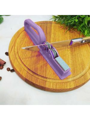 Точилка для кухонных ножей ручная механическая пластиковая с точильным камнем Сиреневая