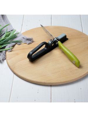 Точилка для кухонних ножів ручна механічна пластикова з точильним каменем Чорна