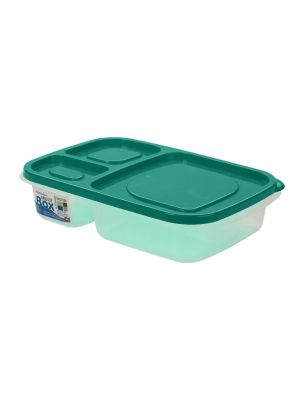 Ланч бокс контейнер харчовий однорівневий на 3 відсіки з кольоровою кришкою 24х15.5х5 см Зелений
