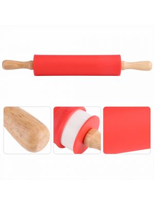 Качалка для тіста силіконова велика з дерев'яними ручками 42.5 см Червона