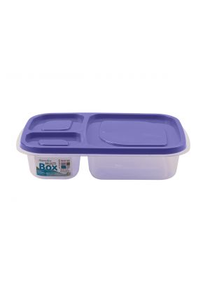 Ланч бокс контейнер харчовий однорівневий на 3 відсіки з кольоровою кришкою 24х15.5х5 см Фіолетовий